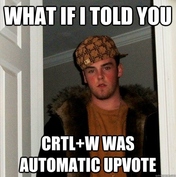 what if i told you CRTL+W was automatic upvote  Scumbag Steve