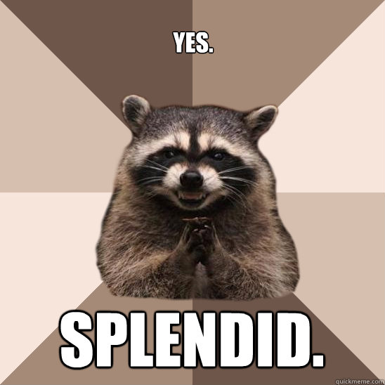 Yes. SPlendid. - Yes. SPlendid.  Evil Plotting Raccoon