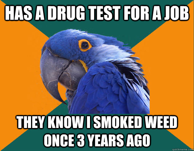 HAS A DRUG TEST FOR A JOB THEY KNOW I SMOKED WEED ONCE 3 YEARS AGO - HAS A DRUG TEST FOR A JOB THEY KNOW I SMOKED WEED ONCE 3 YEARS AGO  ParanoidParrot5