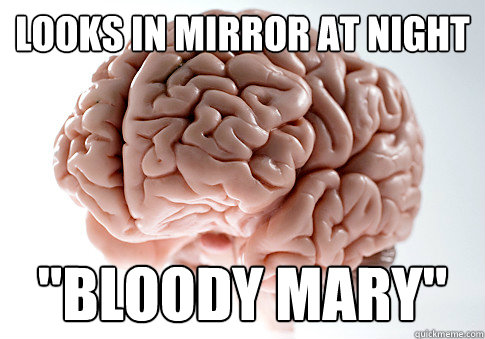 looks in mirror at night 