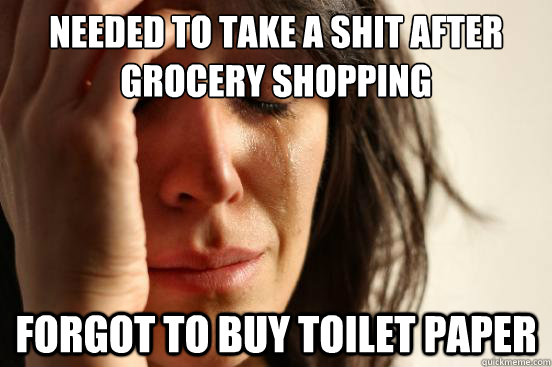 Needed to take a shit after grocery shopping  Forgot to buy toilet paper  First World Problems