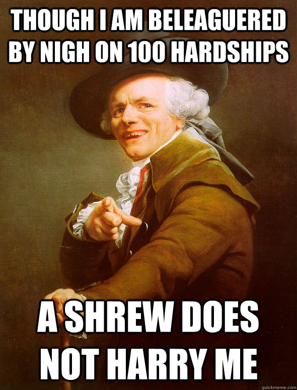 though I am beleaguered by nigh on 100 hardships a shrew does not harry me  Joseph Ducreux