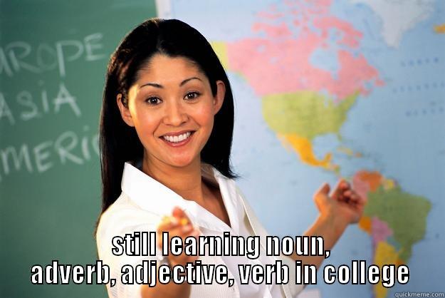  STILL LEARNING NOUN, ADVERB, ADJECTIVE, VERB IN COLLEGE Unhelpful High School Teacher