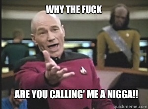 why the fuck Are you calling' me a nigga!!  - why the fuck Are you calling' me a nigga!!   Annoyed Picard