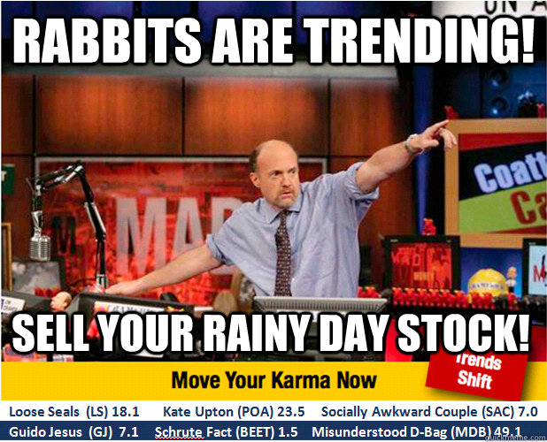 rabbits are trending! Sell your rainy day stock!  Jim Kramer with updated ticker