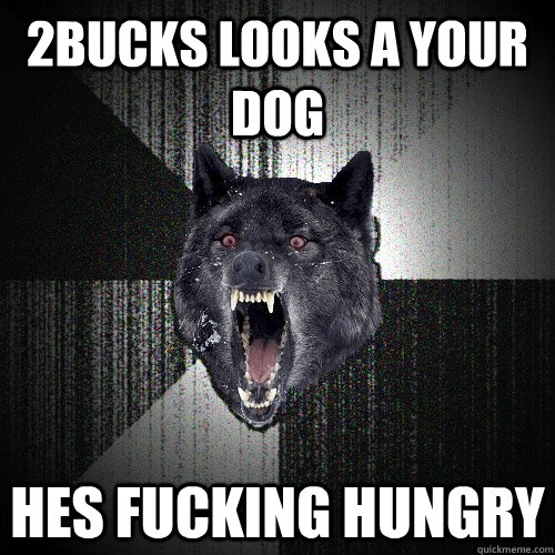 2BUCKS LOOKS A YOUR DOG HES FUCKING HUNGRY  Insanity Wolf