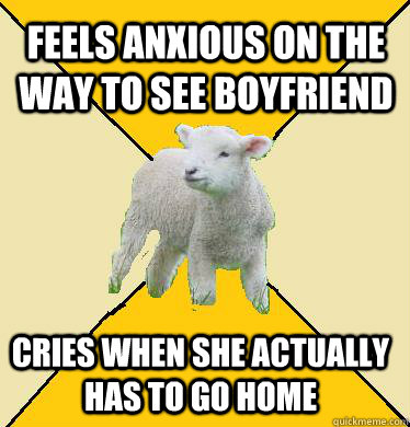 Feels anxious on the way to see boyfriend Cries when she actually has to go home  Long-Distance Relationship Lamb