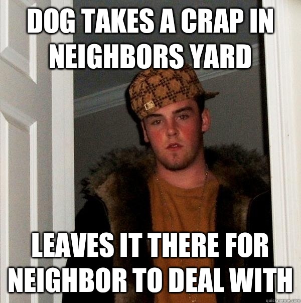 Dog takes a crap in neighbors yard Leaves it there for neighbor to deal with  Scumbag Steve