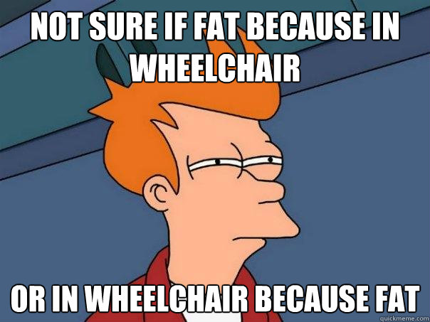 Not sure if fat because in wheelchair or in wheelchair because fat  Futurama Fry