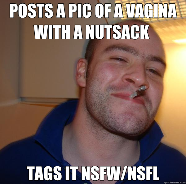 POSTS A PIC OF A VAGINA WITH A NUTSACK  TAGS IT NSFW/NSFL  Good Guy Greg 