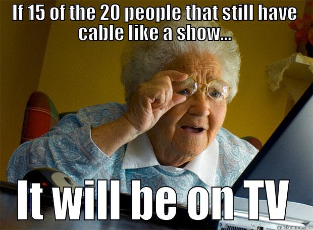 IF 15 OF THE 20 PEOPLE THAT STILL HAVE CABLE LIKE A SHOW... IT WILL BE ON TV Grandma finds the Internet