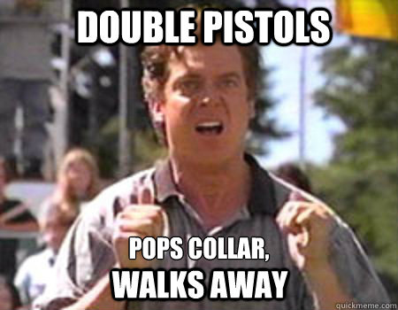 Double Pistols Pops collar, Walks Away   