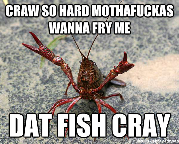 craw so hard mothafuckas wanna fry me dat fish cray - craw so hard mothafuckas wanna fry me dat fish cray  Dis fish cray
