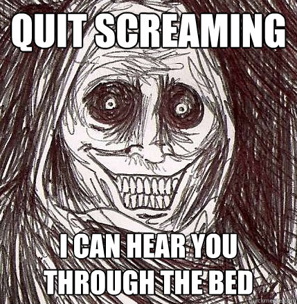 quit screaming i can hear you through the bed  Horrifying Houseguest