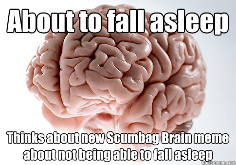 About to fall asleep Thinks about new Scumbag Brain meme about not being able to fall asleep   Scumbag Brain