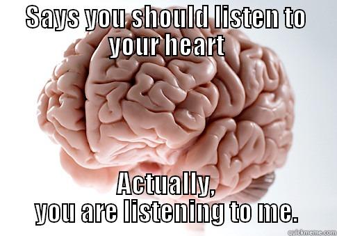 SAYS YOU SHOULD LISTEN TO YOUR HEART ACTUALLY, YOU ARE LISTENING TO ME. Scumbag Brain