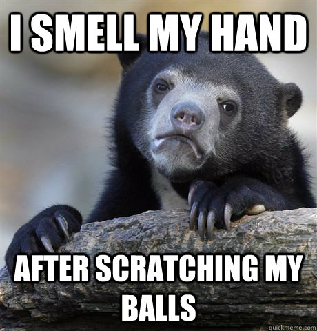 I smell my hand after scratching my balls  Confession Bear