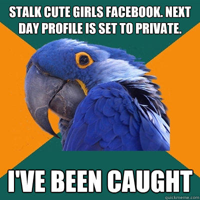 Stalk cute girls facebook. Next day profile is set to private. I've been caught  