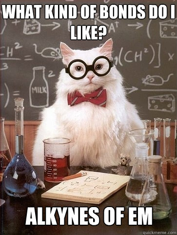 What kind of bonds do i like? Alkynes of em  Chemistry Cat