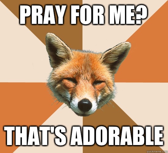 Pray for me?
 That's adorable  Condescending Fox