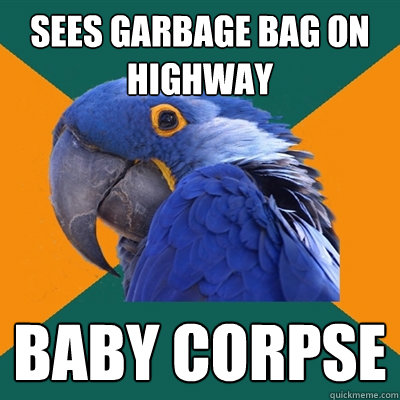 Sees garbage bag on highway baby corpse  Paranoid Parrot