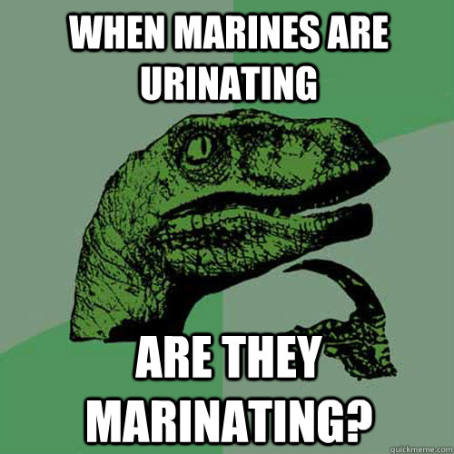 When marines are urinating are they marinating?  Philosoraptor