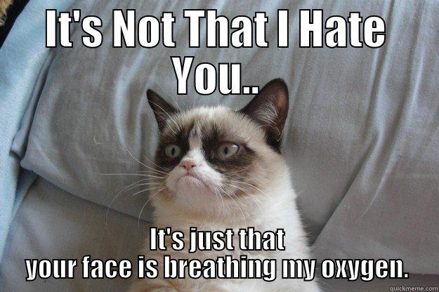 IT'S NOT THAT I HATE YOU.. IT'S JUST THAT YOUR FACE IS BREATHING MY OXYGEN. Grumpy Cat