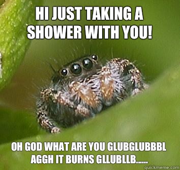 Hi just taking a shower with you! Oh god what are you glubglubbbl aggh it burns gllubllb......  Misunderstood Spider