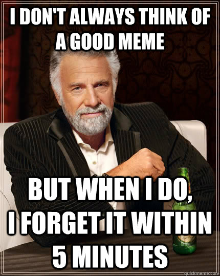 I don't always think of a good meme but when I do,         I forget it within 5 minutes  The Most Interesting Man In The World