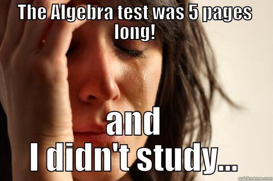 THE ALGEBRA TEST WAS 5 PAGES LONG! AND I DIDN'T STUDY... First World Problems