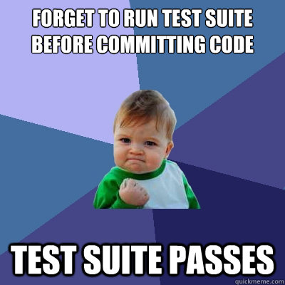 Forget to run test suite before committing code Test suite passes  Success Kid