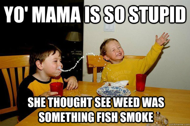 yo' mama is so stupid she thought see weed was something fish smoke  yo mama is so fat