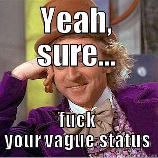 YEAH, SURE... FUCK YOUR VAGUE STATUS Condescending Wonka