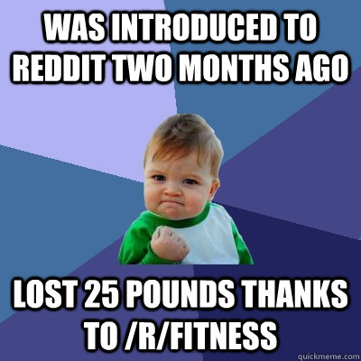 Was introduced to Reddit two months ago Lost 25 pounds thanks to /r/fitness - Was introduced to Reddit two months ago Lost 25 pounds thanks to /r/fitness  Success Kid