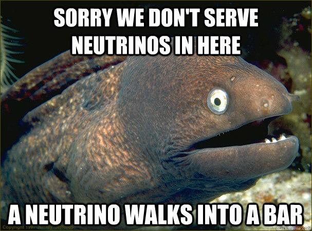 Sorry we don't serve neutrinos in here A neutrino walks into a bar  Bad Joke Eel