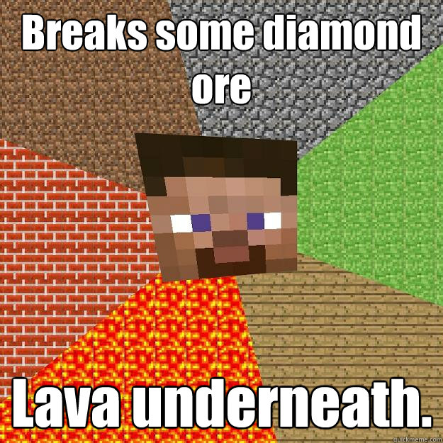 Breaks some diamond ore Lava underneath.  - Breaks some diamond ore Lava underneath.   Minecraft