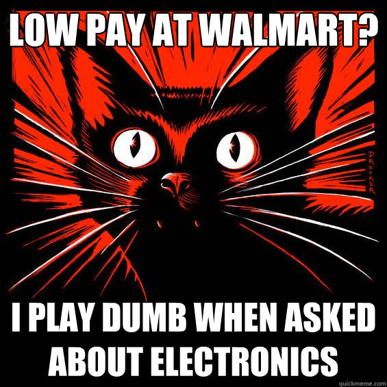 low pay at walmart? i play dumb when asked about electronics  