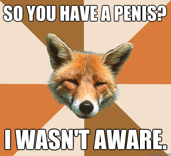 So you have a penis? I wasn't aware.  Condescending Fox