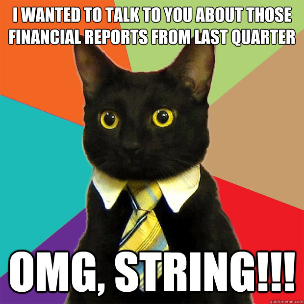 i wanted to talk to you about those financial reports from last quarter omg, string!!!  Business Cat