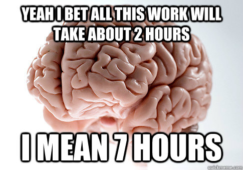 Yeah i bet all this work will take about 2 hours I mean 7 hours  Scumbag Brain