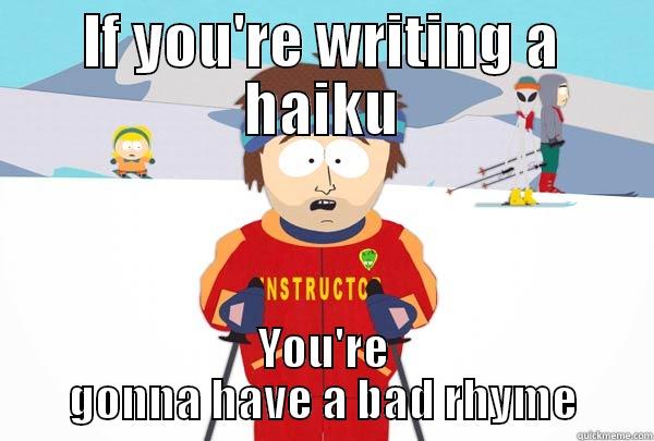 IF YOU'RE WRITING A HAIKU YOU'RE GONNA HAVE A BAD RHYME Super Cool Ski Instructor