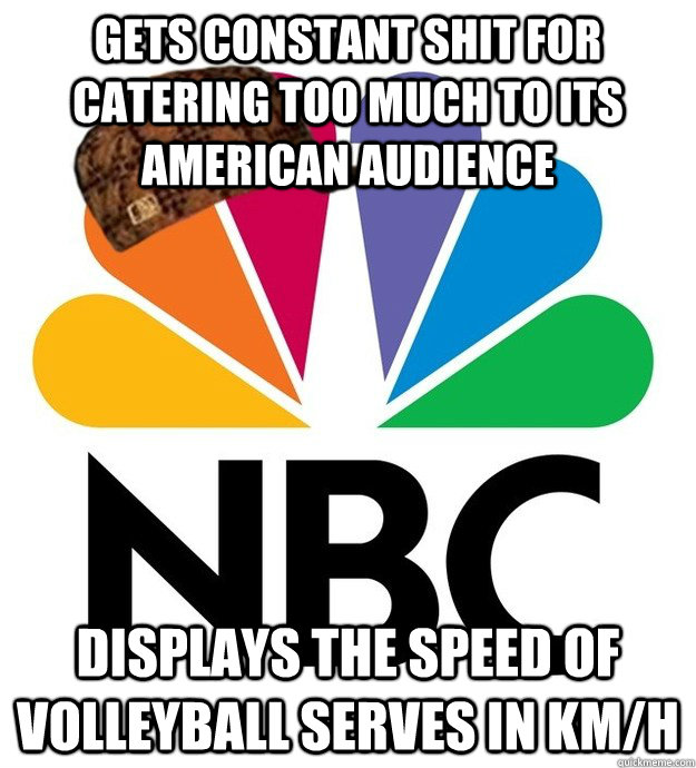 gets constant shit for catering too much to its american audience displays the speed of volleyball serves in km/h  Scumbag NBC