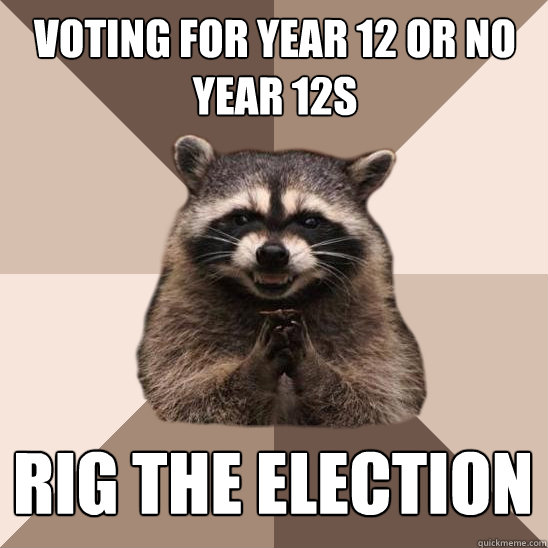 voting for year 12 or no year 12s rig the election  Evil Plotting Raccoon