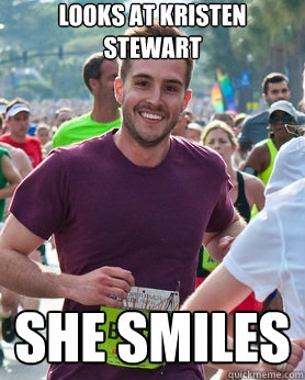 Looks at Kristen Stewart She smiles  Ridiculously photogenic guy