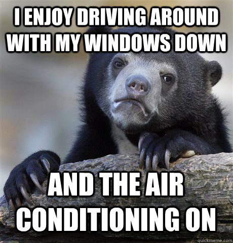 I enjoy driving around with my windows down And the air conditioning on - I enjoy driving around with my windows down And the air conditioning on  Confession Bear