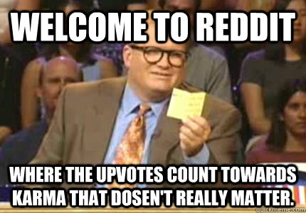 WELCOME TO REDDIT Where the upvotes count towards karma that dosen't really matter.  Whose Line