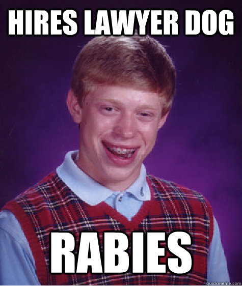 Hires Lawyer Dog Rabies  Bad Luck Brian