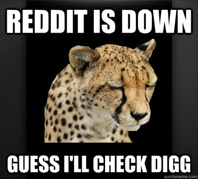 reddit is down guess i'll check digg  Defeated Cheetah