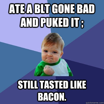 Ate a BLT gone bad and puked it ; Still tasted like bacon. - Ate a BLT gone bad and puked it ; Still tasted like bacon.  Success Kid