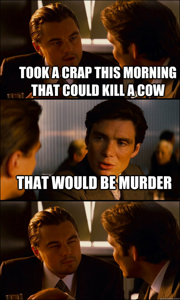 Took a crap this morning that could kill a cow that would be murder   Inception